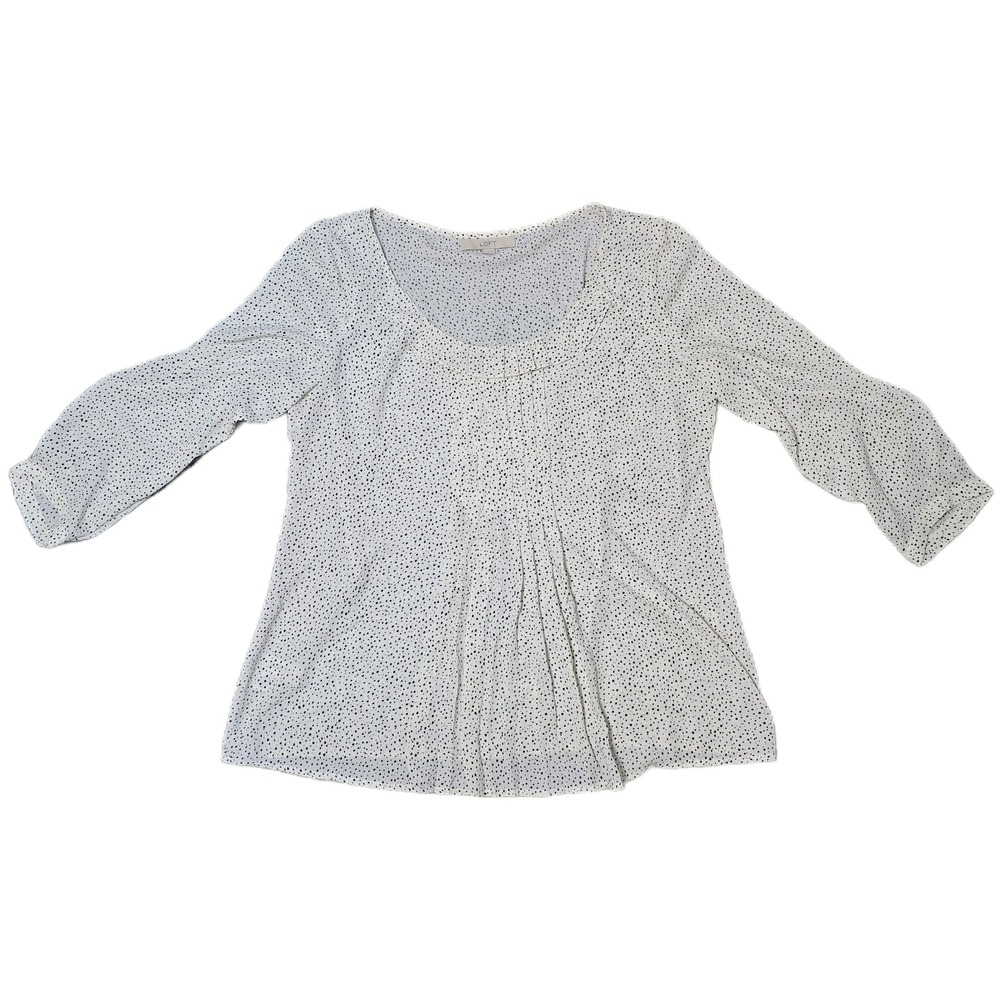 LOFT‎ White Polka Dot 3/4 Sleeve Blouse Top Career Casual Elegant Women Large(J)